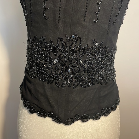 PAPELL BOUTIQUE Evening Black 100% Silk Top Beadwork & Sequins Vintage Size S - Picture 8 of 11